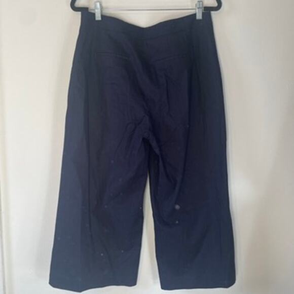 Boden Navy Blue Linen Blend Wide Leg Cropped Dress Pant Sz 10 Workwear Sleek - Picture 10 of 12